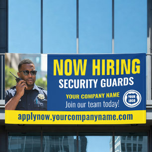 Now Hiring Security Guard Job Logo Photo Blue Banner