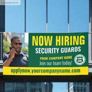 Now Hiring Security Guard Job Logo Photo Green Banner