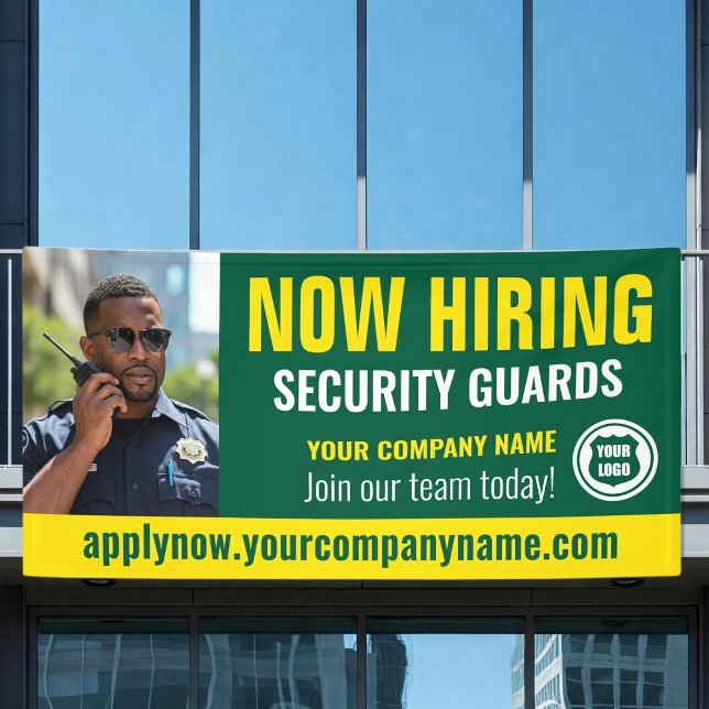 Now Hiring Security Guard Job Logo Photo Green Banner (Creator Uploaded)