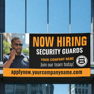 Now Hiring Security Guard Job Logo Photo Orange Banner