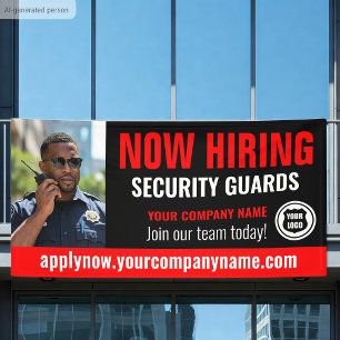 Now Hiring Security Guard Job Logo Photo Red Black Banner