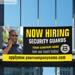 Now Hiring Security Guard Job Logo Photo Yellow Banner