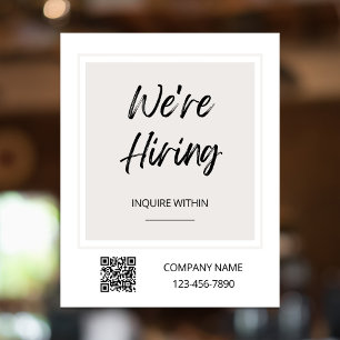 Now Hiring Window Sign, Minimal Beige Poster