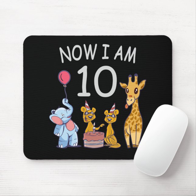 Now I am 10 years old 10th Birthday at the Zoo Mouse Pad (With Mouse)