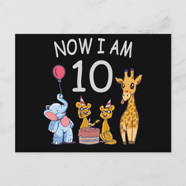 Now I am 10 years old 10th Birthday at the Zoo Postcard (Front)