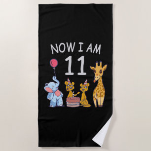 Now I am 11 years old 11th Birthday at the Zoo Beach Towel