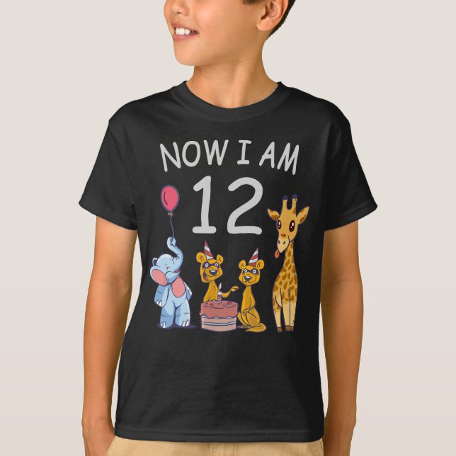 Now I am 12 years old 12th Birthday at the Zoo T-Shirt (Front)