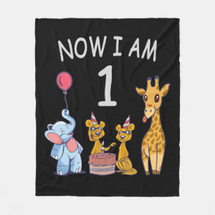 Now I am 1 year old 1st Birthday at the Zoo Baby B Fleece Blanket