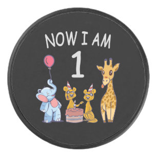 Now I am 1 year old 1st Birthday at the Zoo Baby B Hockey Puck