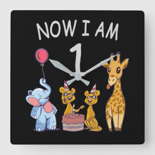 Now I am 1 year old 1st Birthday at the Zoo Square Wall Clock