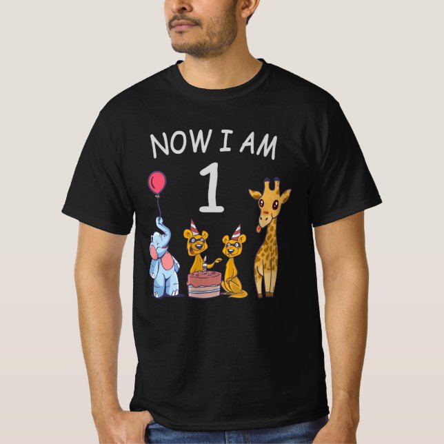Now I am 1 year old 1st Birthday at the Zoo T-Shirt (Front)
