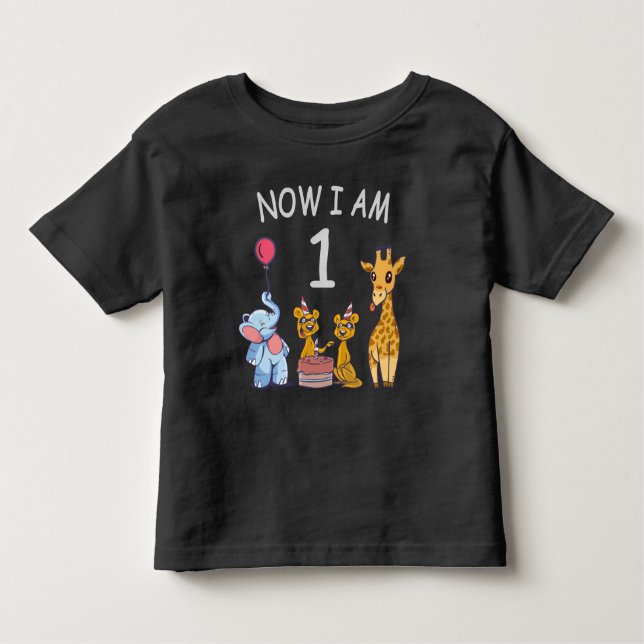 Now I am 1 year old 1st Birthday at the Zoo Toddler T-Shirt (Front)