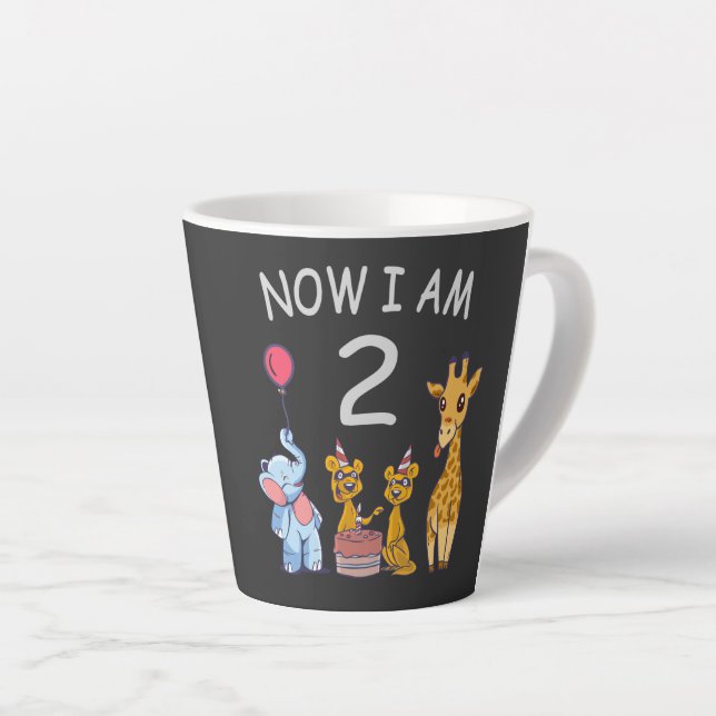 Now I am 2 years old 2nd Birthday at the Zoo Baby  Latte Mug (Right Angle)