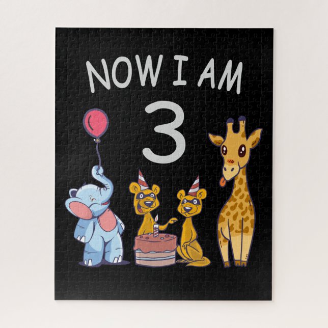 Now I am 3 year old 3rd Birthday at the Zoo Jigsaw Puzzle (Vertical)
