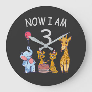 Now I am 3 year old 3rd Birthday at the Zoo Large Clock