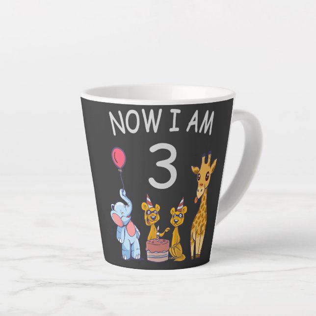 Now I am 3 year old 3rd Birthday at the Zoo Latte Mug (Right Angle)