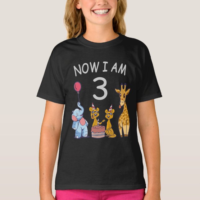 Now I am 3 year old 3rd Birthday at the Zoo T-Shirt (Front)