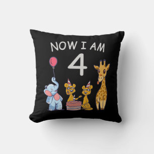 Now I am 4 year old 4th Birthday at the Zoo Cushion