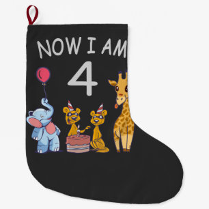Now I am 4 year old 4th Birthday at the Zoo Large Christmas Stocking