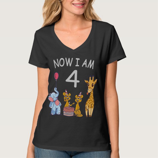 Now I am 4 year old 4th Birthday at the Zoo T-Shirt (Front)