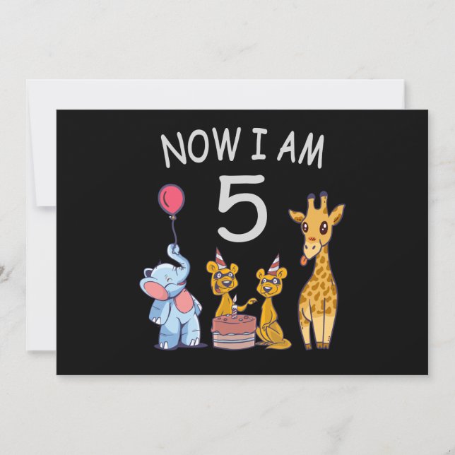 Now I am 5 years old 5th Birthday at the Zoo Invitation (Front)