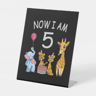 Now I am 5 years old 5th Birthday at the Zoo Pedestal Sign