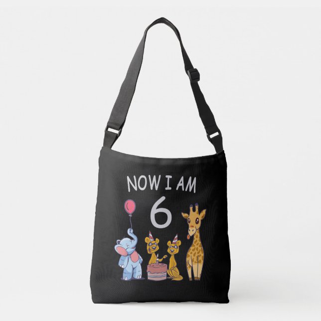 Now I am 6 years old 6th Birthday at the Zoo Crossbody Bag (Front)