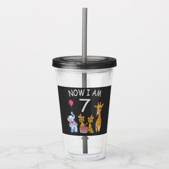 Now I am 7 years old 7th Birthday at the Zoo Acrylic Tumbler (Front)
