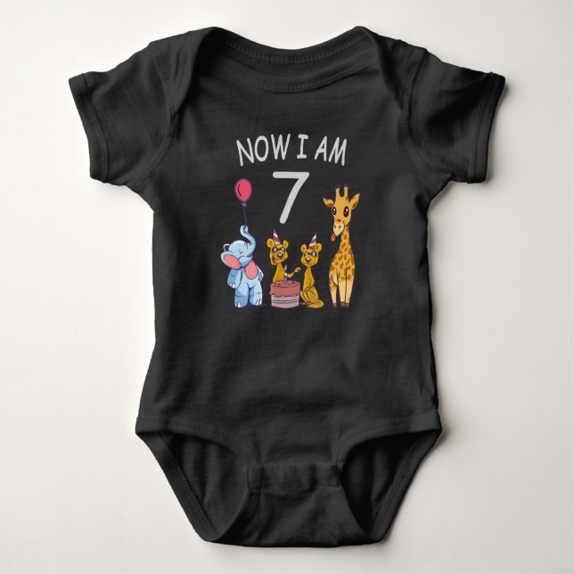 Now I am 7 years old 7th Birthday at the Zoo Baby Bodysuit (Front)