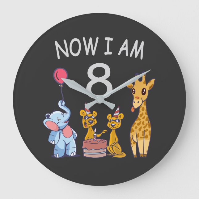 Now I am 8 years old 8th Birthday at the Zoo Large Clock (Front)