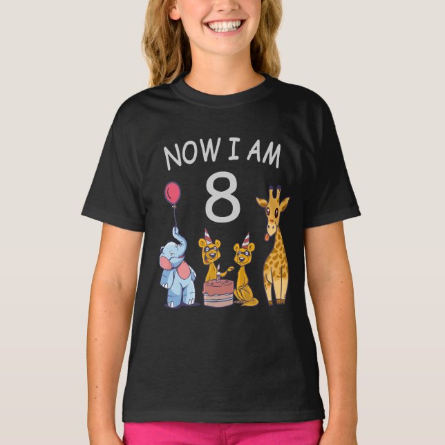 Now I am 8 years old 8th Birthday at the Zoo T-Shirt (Front)