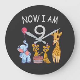 Now I am 9 years old 9th Birthday at the Zoo Large Clock