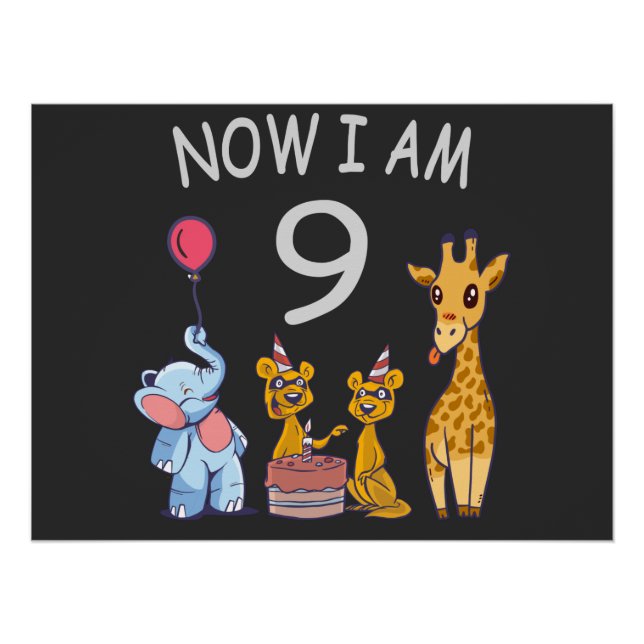 Now I am 9 years old 9th Birthday at the Zoo Poster (Front)