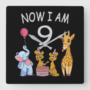 Now I am 9 years old 9th Birthday at the Zoo Square Wall Clock