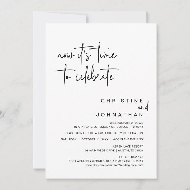 Now It's Time To Celebrate Wedding Elopement Party Invitation (Front)