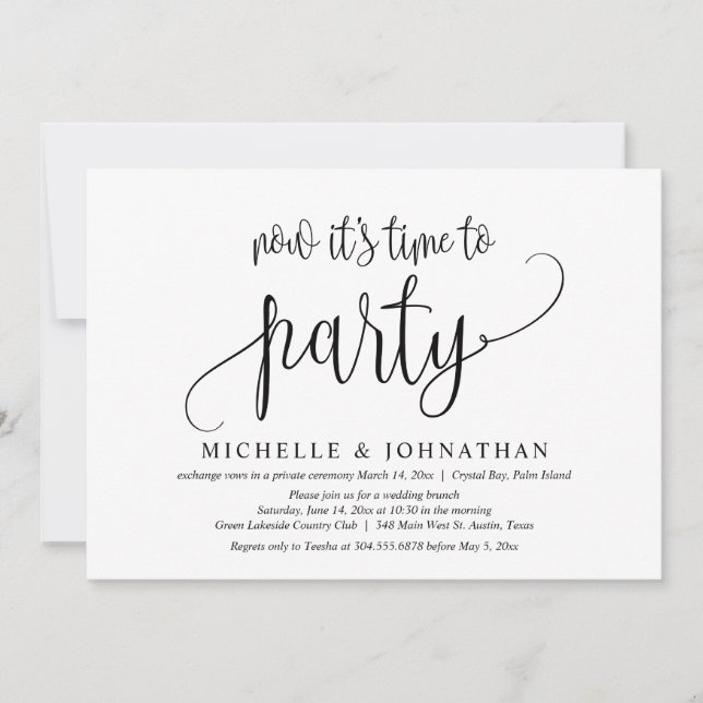Now it's Time To Party, Post Wedding Elopement Invitation (Front)