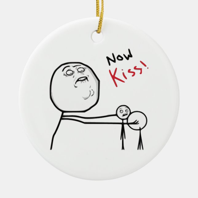 Now Kiss Rage Face Comic Meme Ceramic Tree Decoration (Front)