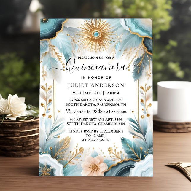 Now Lamp Ivory Ice Sky Gold Light Blue Quinceanera Invitation (Creator Uploaded)