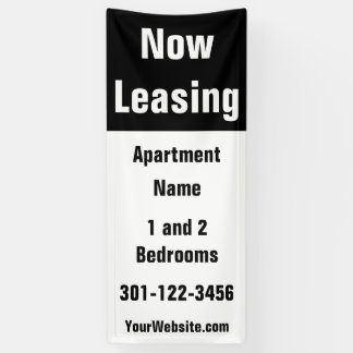 Now Leasing Apartment Name Black and White Banner