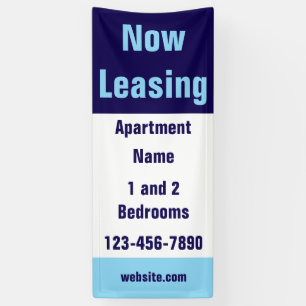 Now Leasing Apartment Name Light Dark Blue & White Banner