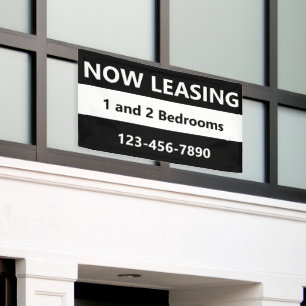 Now Leasing Black and White Apartment Rental Banner