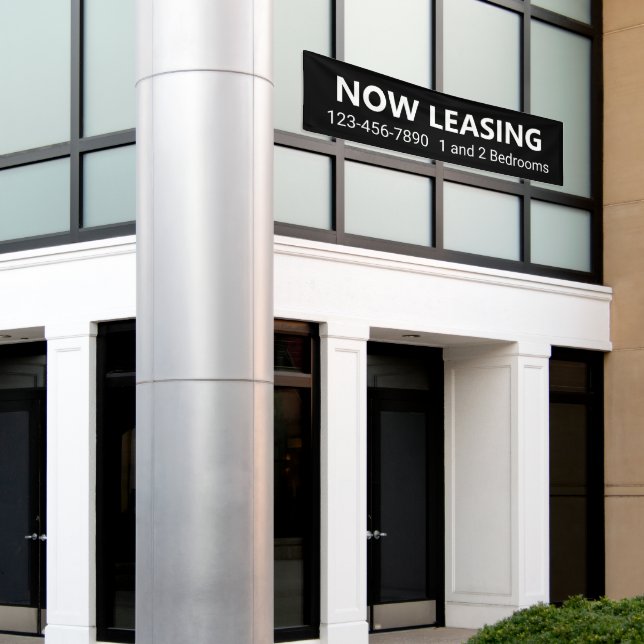 Now Leasing Black and White Apartment Rental Phone Banner (Outside Building)