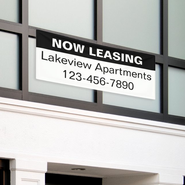 Now Leasing Black & White Apartment Community Name Banner (Outside Building)