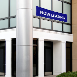 Now Leasing Blue and White Apartment Rental Banner