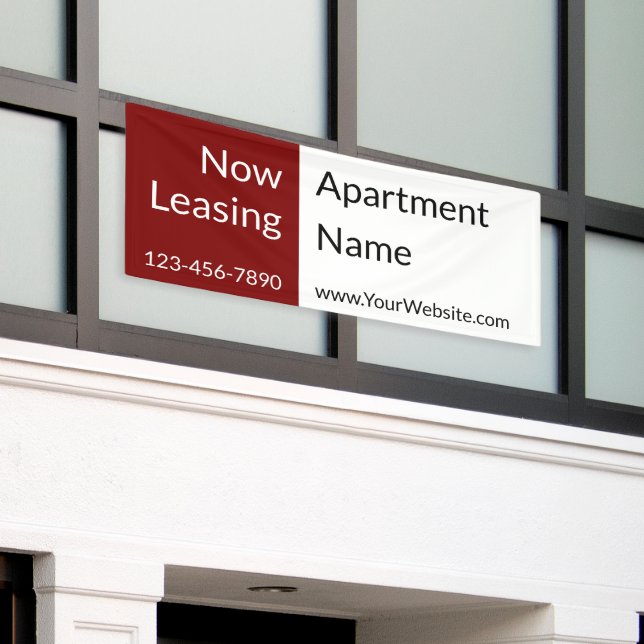 Now Leasing Deep Red White Apartment Name Phone   Banner (Outside Building)