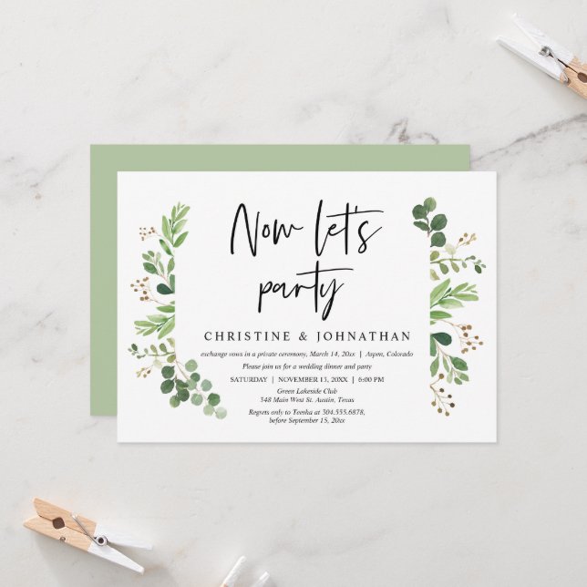 Now let's party, Wedding Elopement Celebration Invitation (Front/Back In Situ)