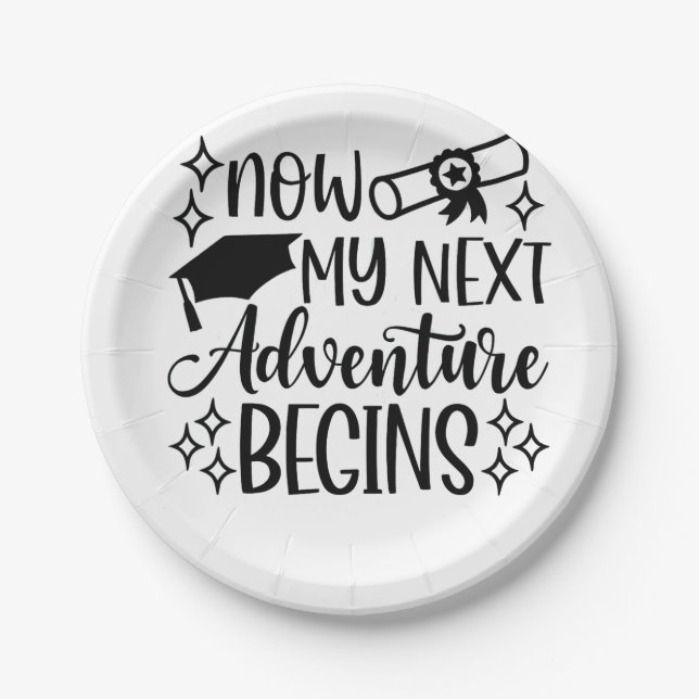 Now My Next Adventure Begins Graduation  Paper Plate (Front)