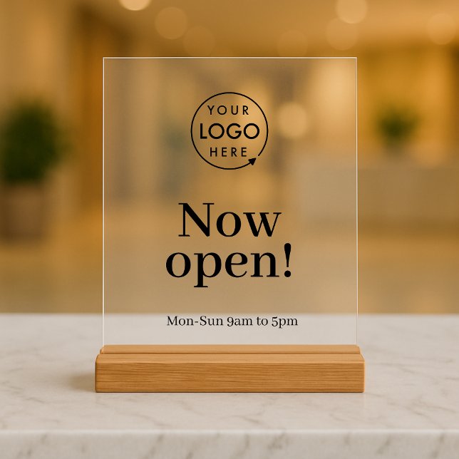 Now Open | Business Opening Times Logo Acrylic Sign (Creator Uploaded)