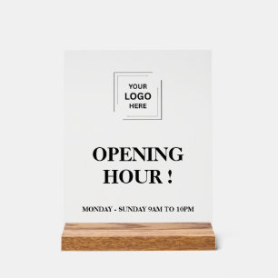 Now Open Business Opening Times Logo Acrylic Sign