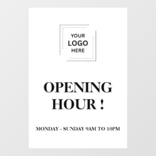 Now Open Business Opening Times White Window Cling